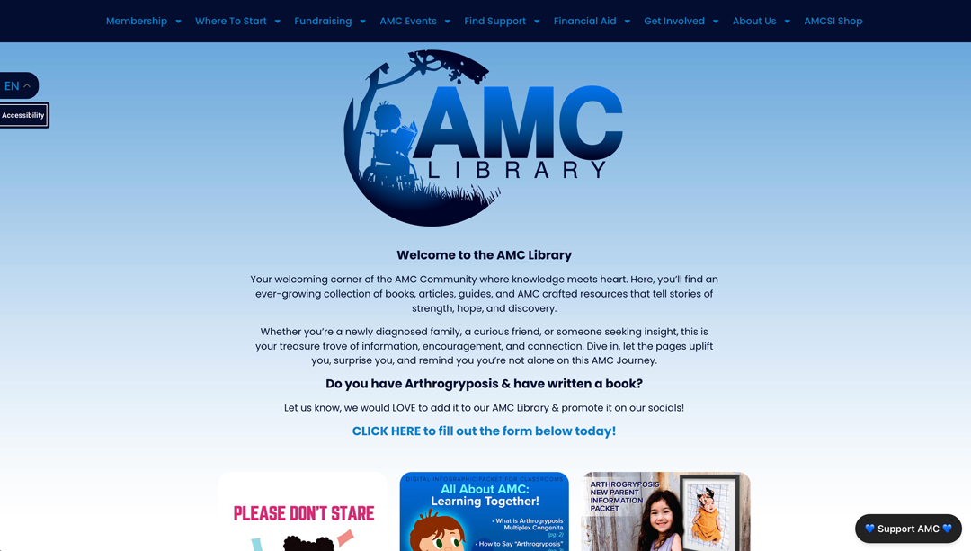 AMC Library Logo Design | AMCSI Collection of Arthrogryposis related books & literature